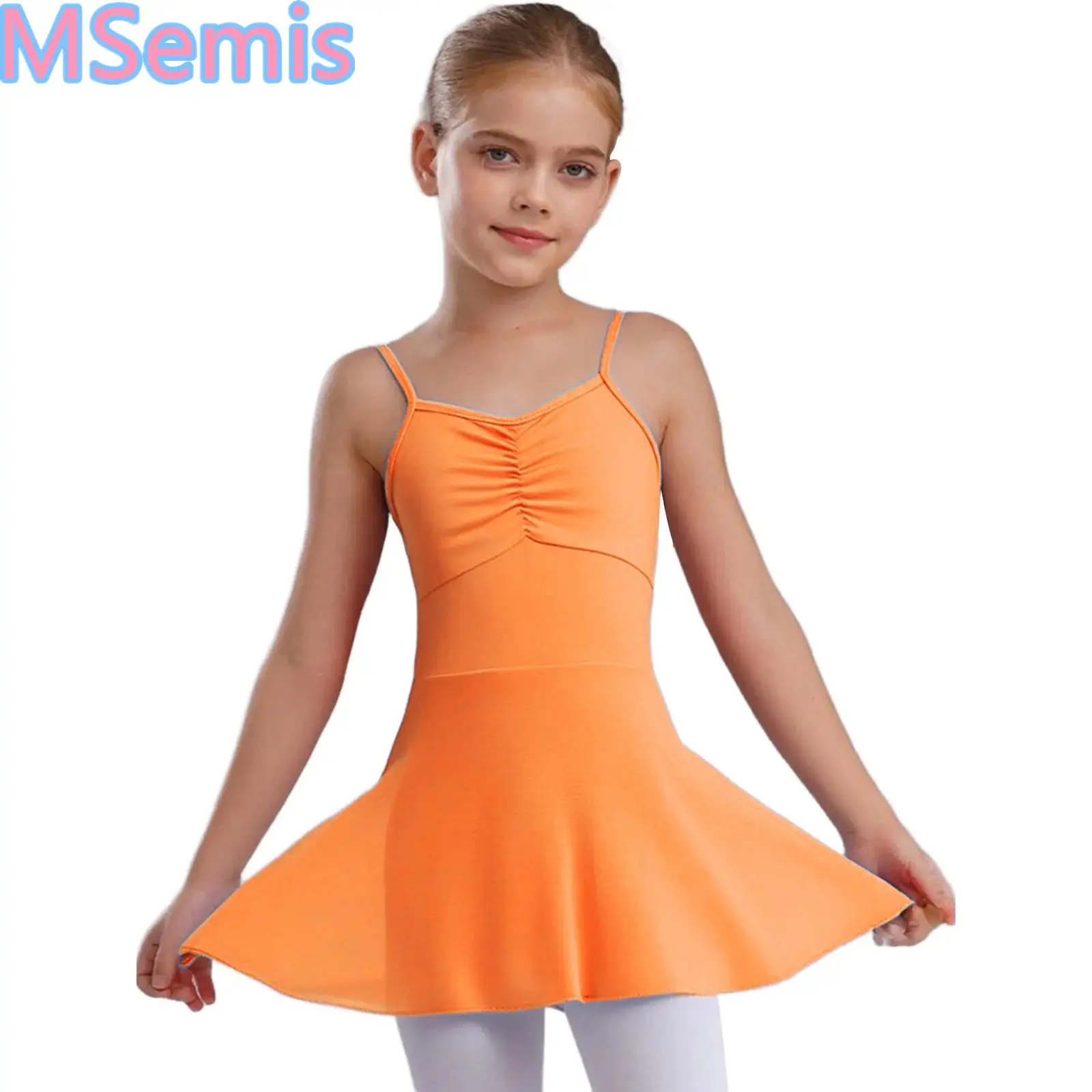 

Kids Girls Ballet Dance Tulle Dress Front Ruched Sleeveless Backless Dress for Warm-Up Practice Performance