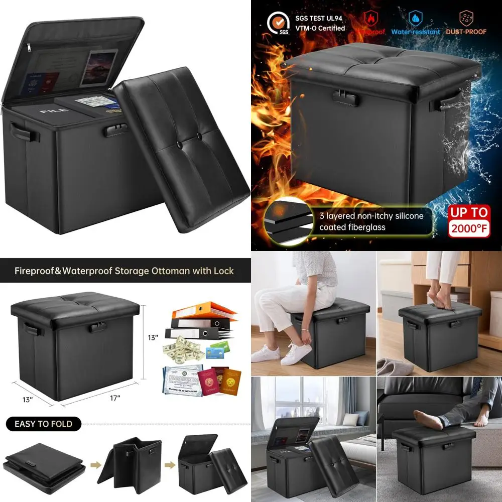 

Огнестойкий запираемый оттоманский сундук для хранения — безопасная подставка для ног с защитой для основных документов