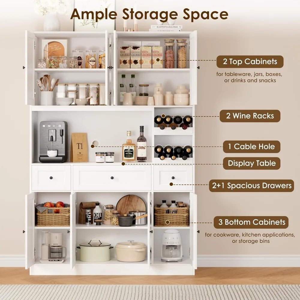 

72" Tall Pantry Cabinet with Wine Rack, Kitchen Pantry Cabinet with Microwave Stand, Large Kitchen Hutch, Customized