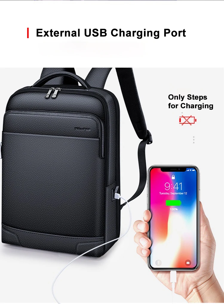 

Black Backpacks Simple Large Capacity PU Travel Casual For Men Expandable Laptop Compartment Male Schoolbag For Teenagers Boys