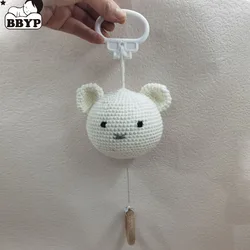 Handmade Crochet Bear Animal Head Knitting Rattle With Music DIY Baby Infant Newborn Teether Sensory Toy