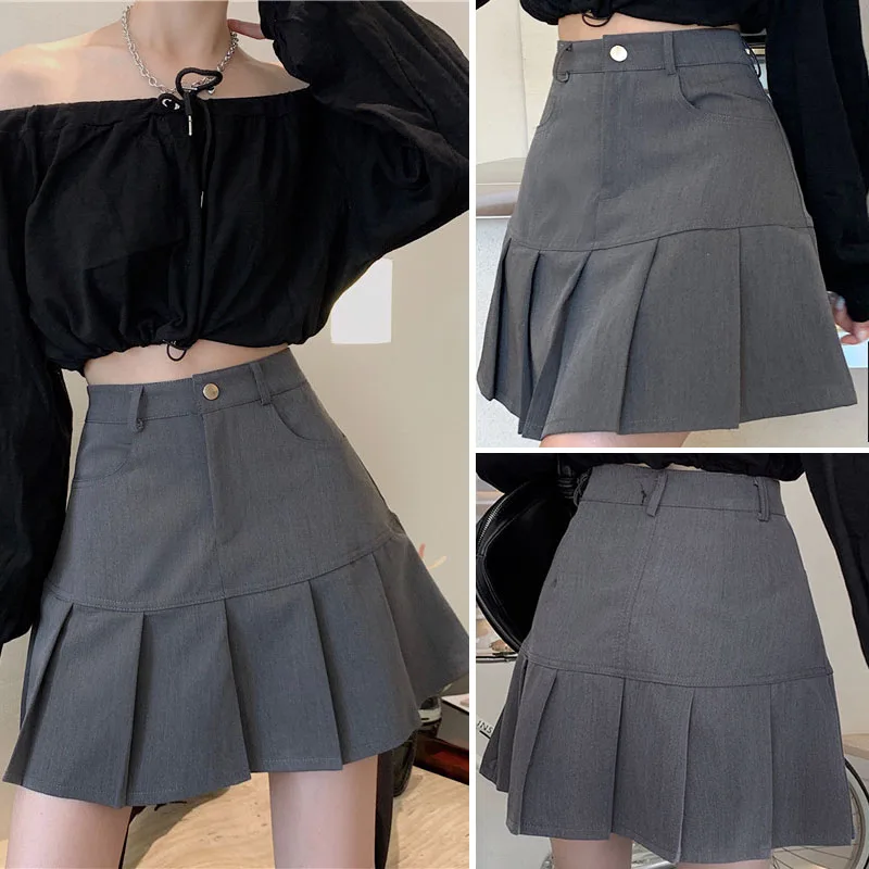 

Pleated Skirt Women Y2K Harajuku White Pencil Skirt Uniform Safety Pants Summer Solid Casual Mini Kawaii Dress Fashion