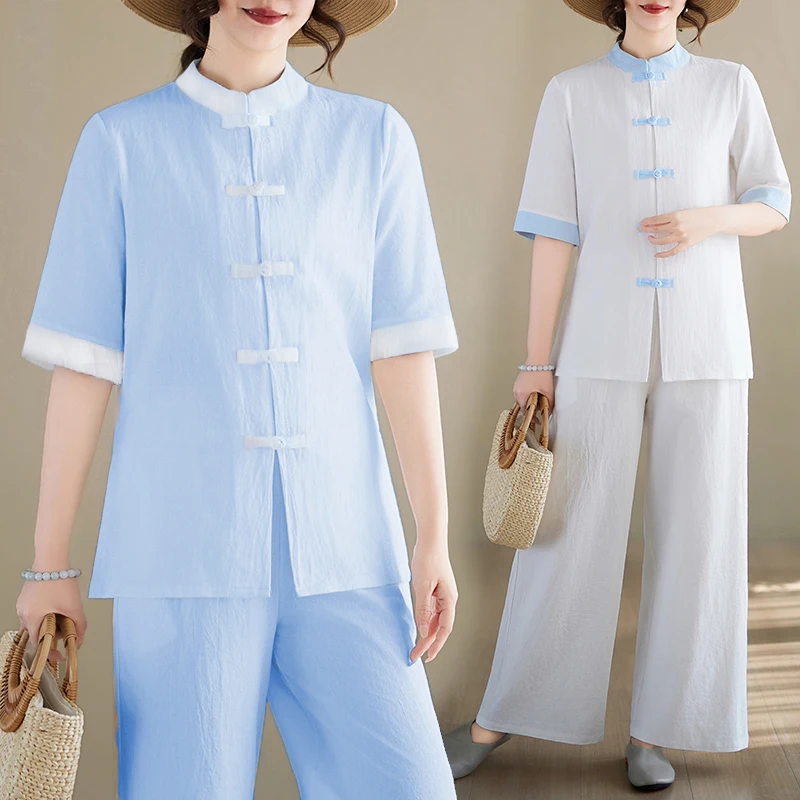 

Комплект для тай-чи в китайском стиле из хлопка и льна, летний, без рукавов, из восьми предметов, для дзен-медитации, одежда для мирян