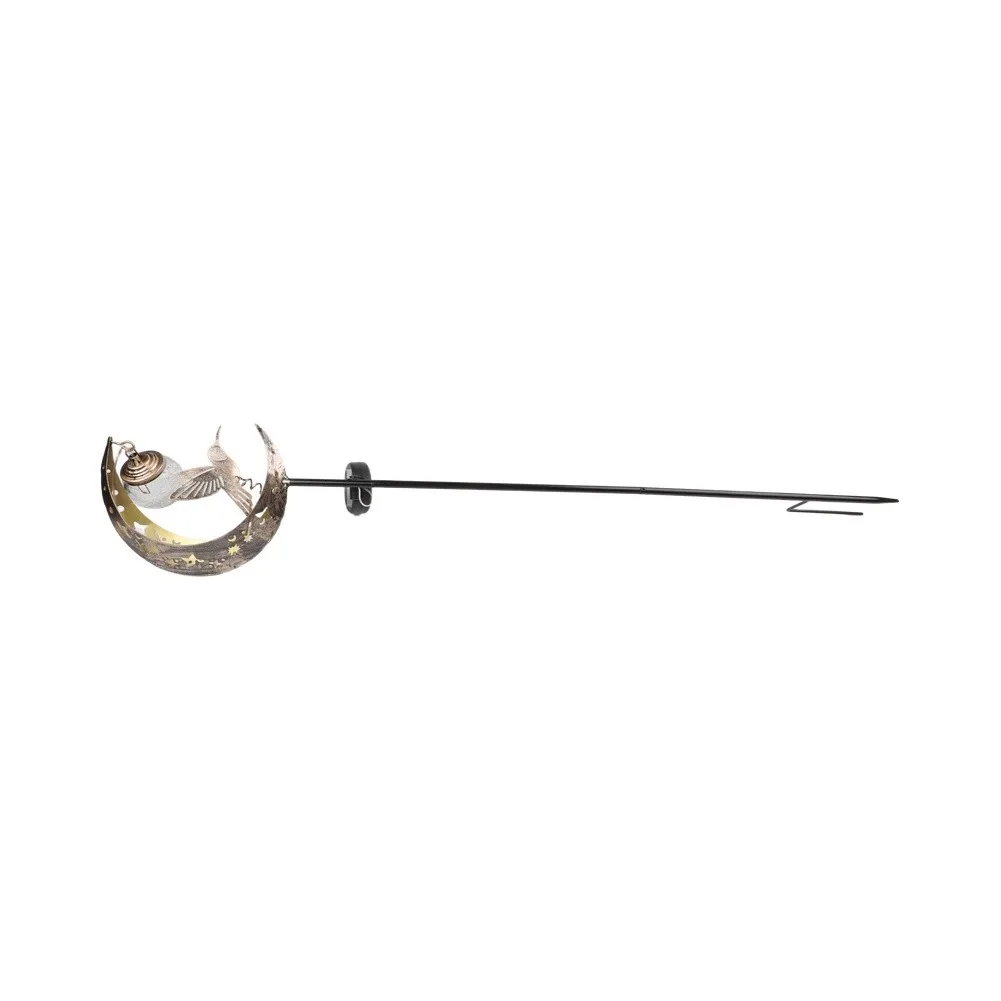 Hummingbird Moon Solar Stake Light for Garden Outdoor Decor Metal Construction Gold Finish 80cm Automatic On Off