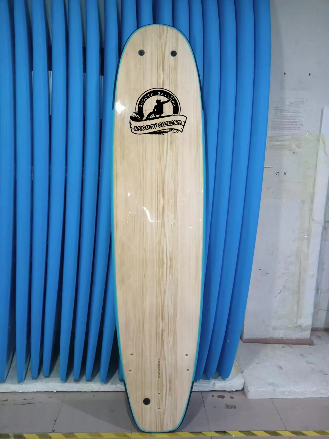 Premium Quality EVA Nose and Tail Lengthen IXPE Soft Top Nose Handle Design Heat Lamination Surfboard Slick Wood Grain Bottom