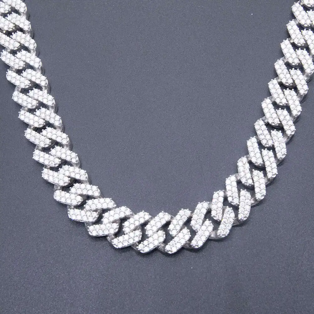 Usa Top Sale White Gold Plated Iced Chain Cuban Diamonds Cuban Chain Silver Moissanite Cuban Chain