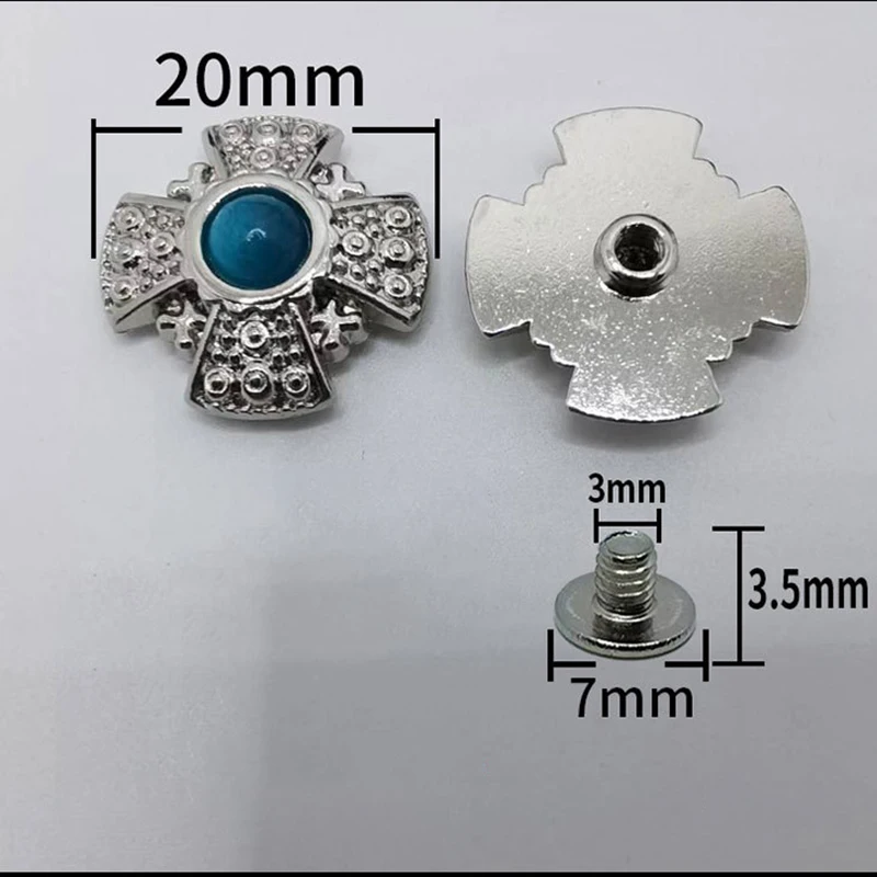 5pcs 20mm Bling Silver Western Round Button Four Colors Turquoise Cross Conchos For Leathercraft Belt Bag Hatband Wallet Decor