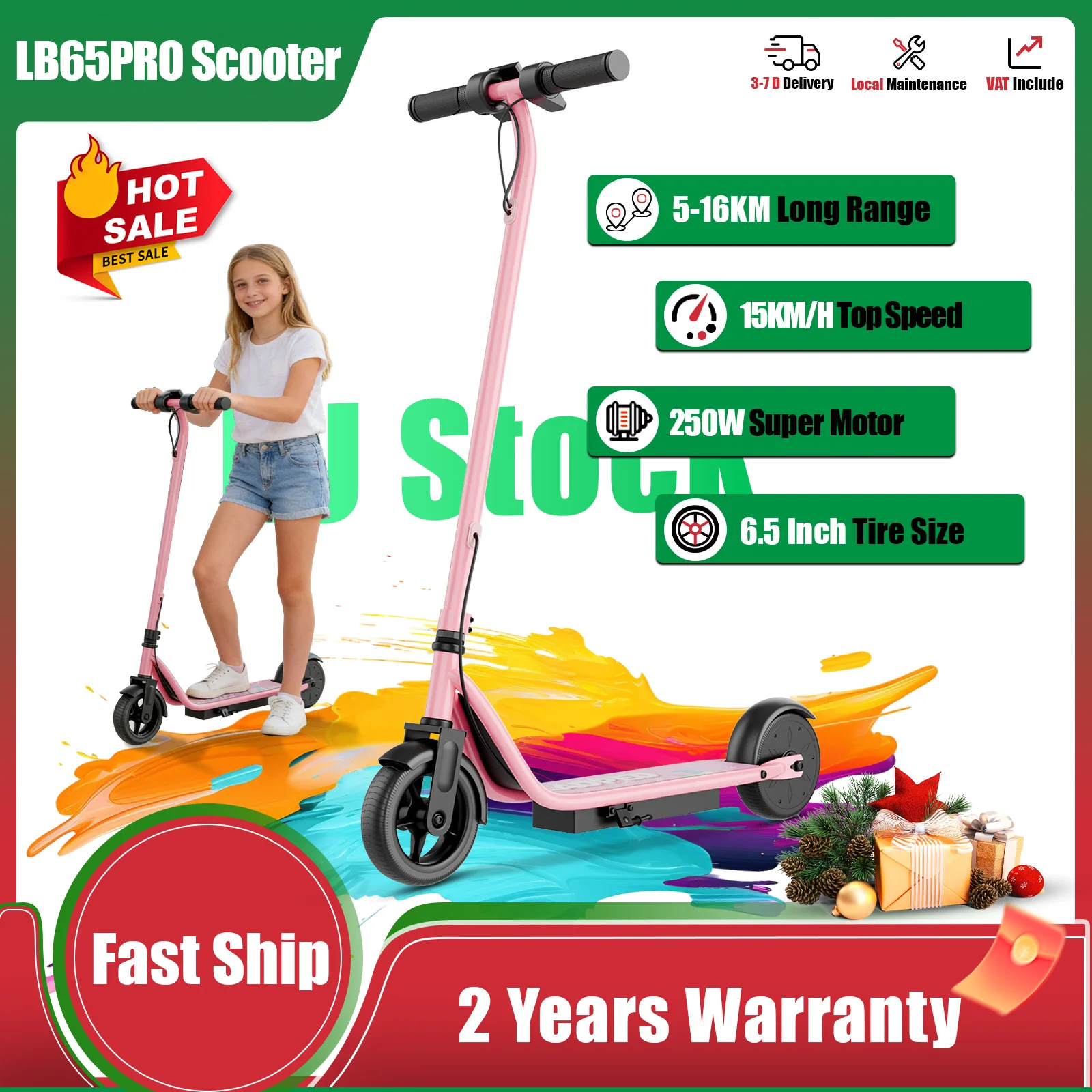 AOVOPRO LB65PRO Elektrische Scooter voor Kinderen 250W 6.5Inch Elektrische Scooter voor Kinderen 15KM/H Supersnelheid 5-16KM Roze Zwart Escooter