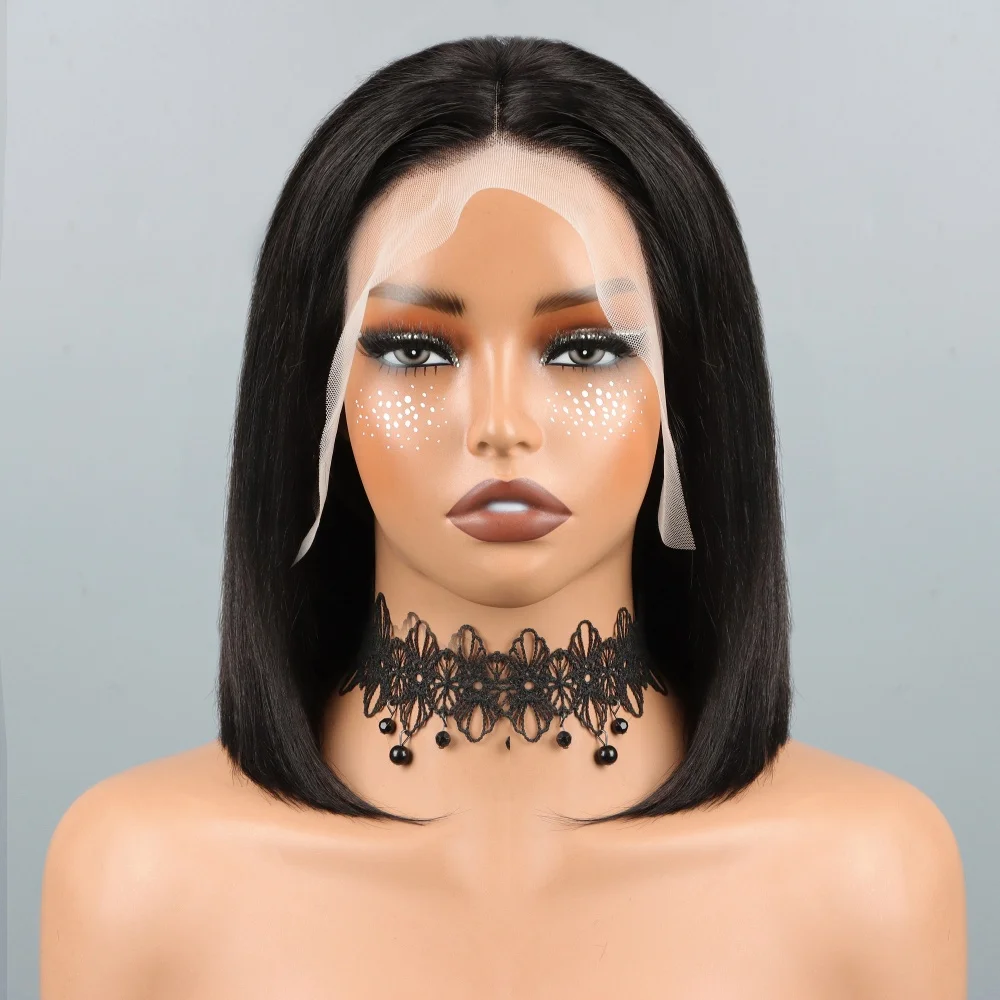 

Парик-каре из натуральных волос 13x4 HD с кружевной передней частью для чернокожих женщин, без клея, с предварительно выщипанной линией роста волос, прямой, предварительно нарезанный