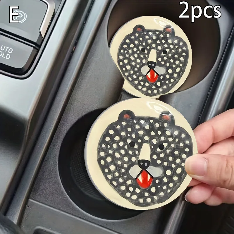 Leopard Print Car Cup Holder Coasters 2Pcs Leather Non Slip Water Proof Cup Pad Universal 7cm Auto Coaster Set Easy Clean Vehicl