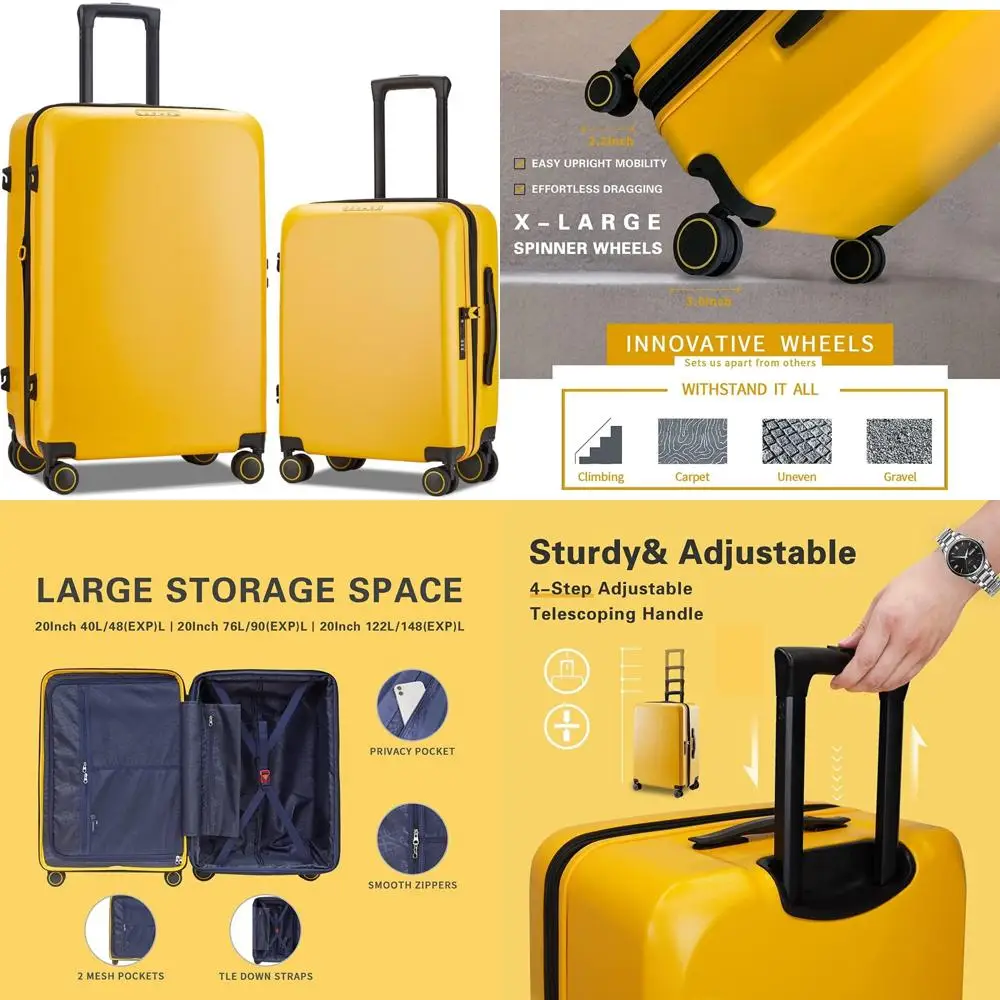 

Комплект багажа из 2 предметов с очень большими вращающимися колесами, расширяемые чемоданы из твердой оболочки, дорожный багаж, одобренный tsa