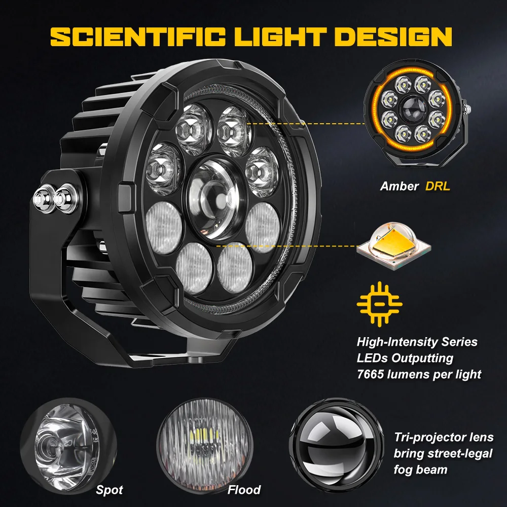 High Low Beam Motor Lights Amber Yellow DRL GR Motorcycle Aux External Spotlight for   GS