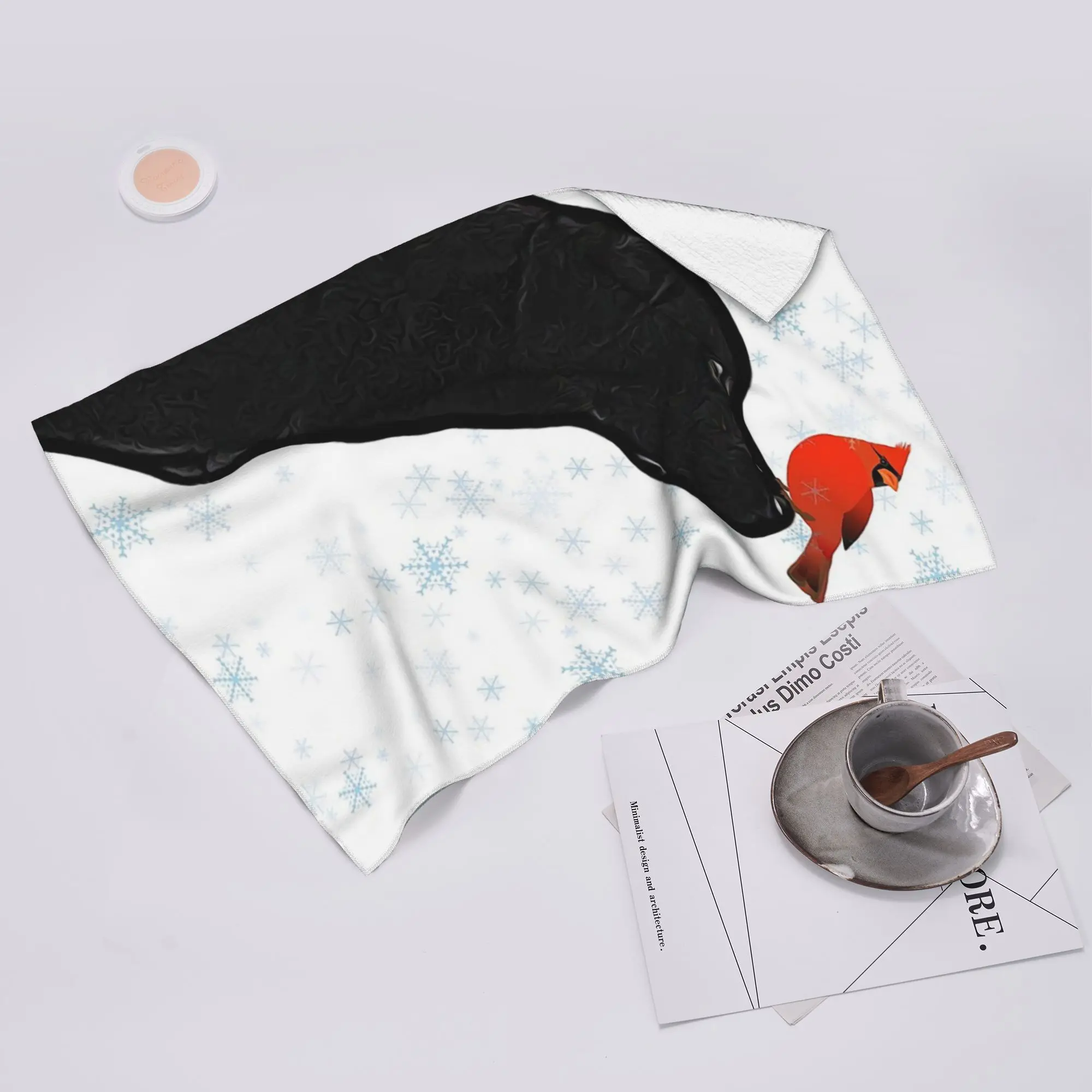 Custom Black Labrador Christmas and Cardinal Bird  Soft Face Towel Quick Dry Pool Bath Cotton Towels Absorbent
