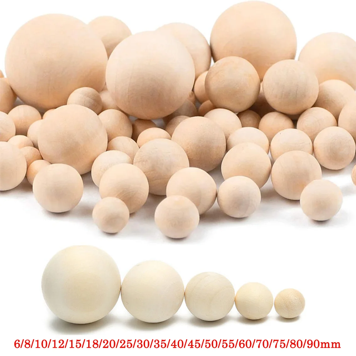 1-500Pcs Solid Natural Color Ball Dia 6-55/60/70/75/80/90/100mm No Hole Round Wooden Beads Manual DIY Ball Jewelry Carving Beads