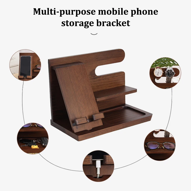 Bedside Organiser Wood Phone Docking Station Key Holder Wallet Stand Watch Organizer Valentines Gifts for Him Wooden Organiser