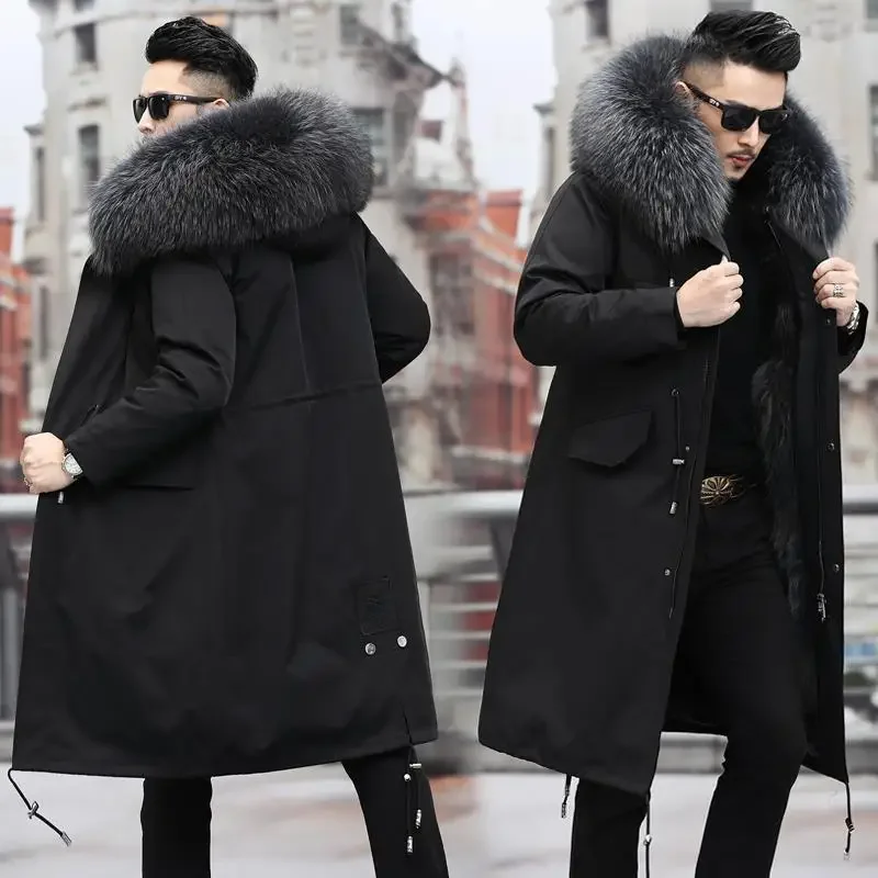 Thick Warm Coat Men Winter Coat  Winter Men\'s Parker Coat Medium and Long Fur In One Thermal Fur Jacket Men\'s Detachable Liner