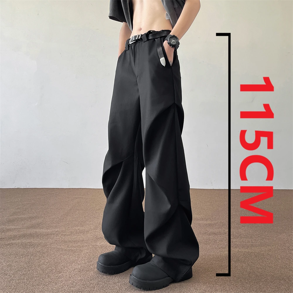 

Осень 190 Высокие мужские 115 см удлиненные широкие брюки слегка расклешенные мужские драпированные плиссированные свободные прямые повседневные тонкие брюки