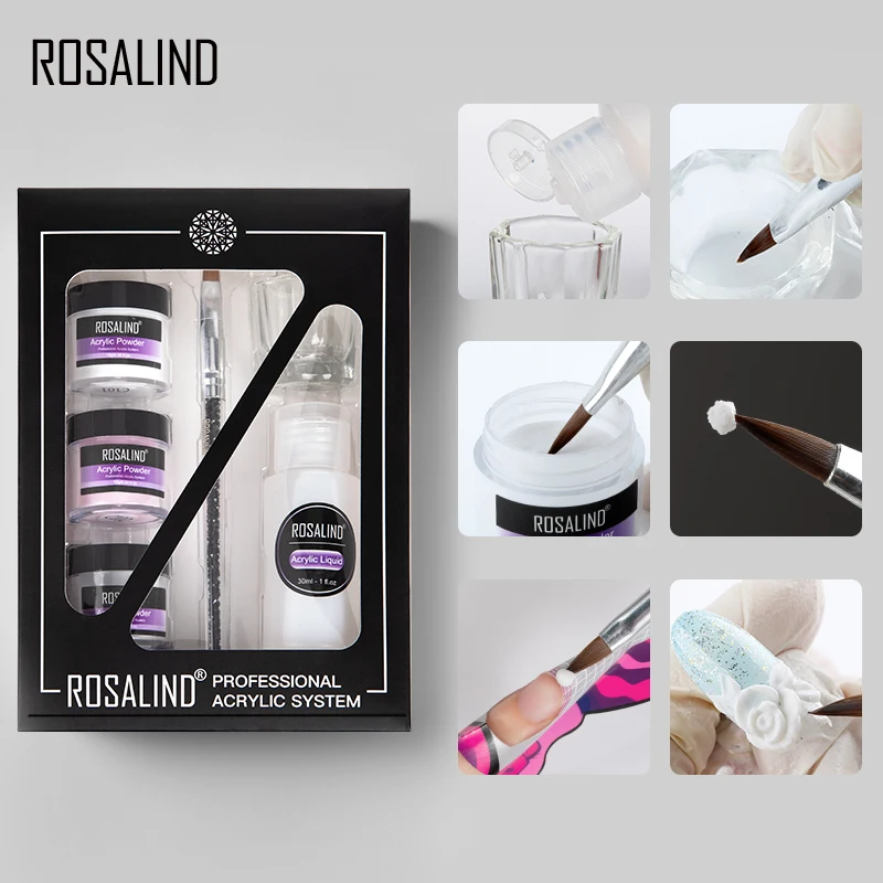 ROSALIND Dipping Acrylic Nail Kit Carve Crystal Powder Nail Gel For Nail Extension Builder Manicure Set Acrylic Powder Tool Set