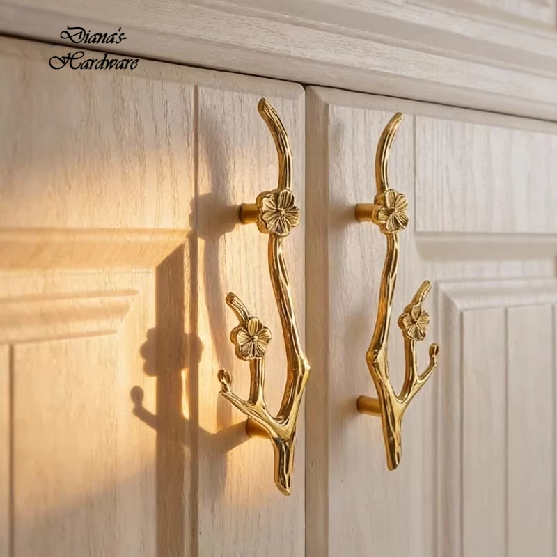 Branch Shape Drawer Pulls Brass European Kitchen Cabinet Handles Retro Gold  Flower Door Handle Decorate Furniture Handle