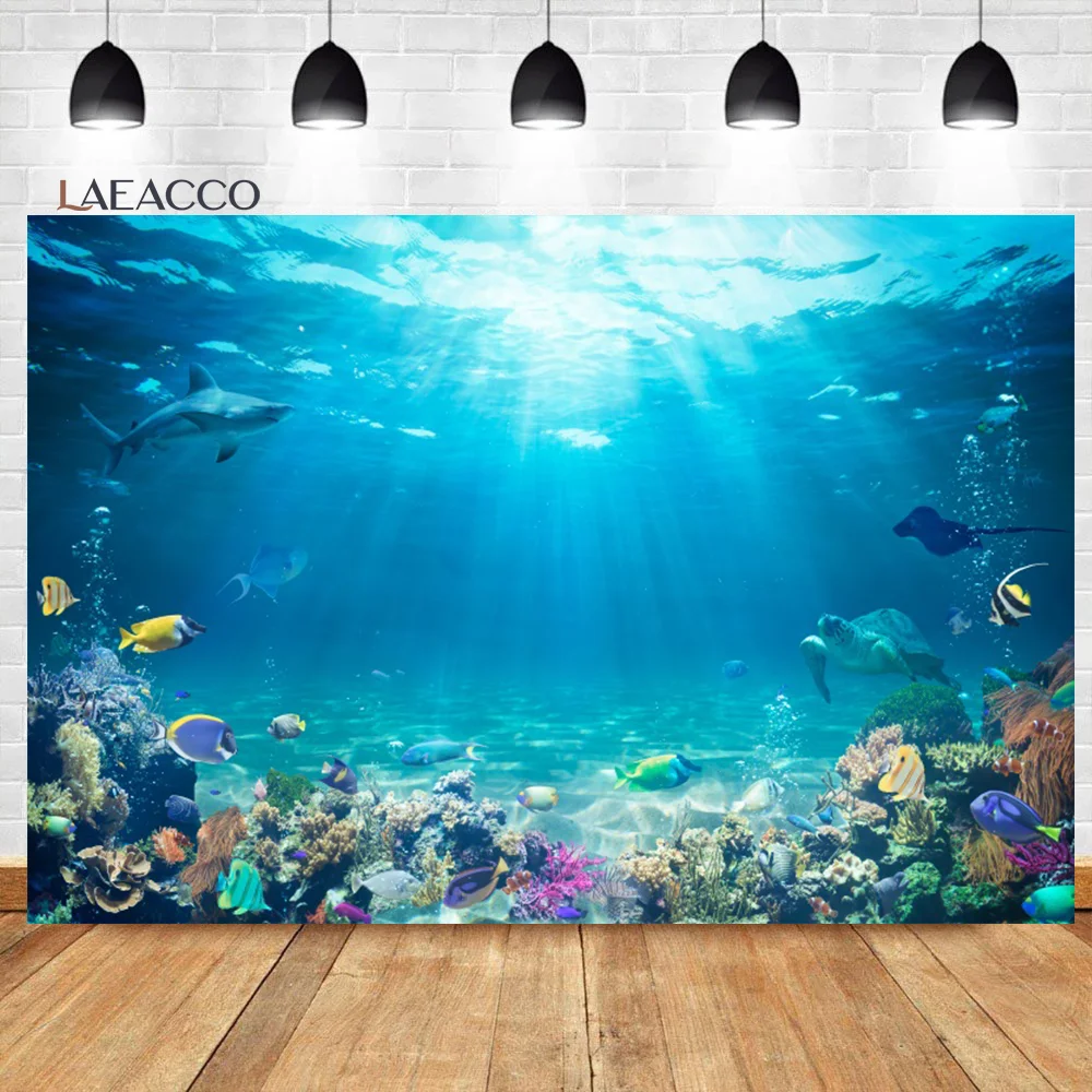 Laeacco Underwater World Photography Backdrop Sea World 3D Aarine Benthos Aquatic Plants Kids Newborn Portrait Photo Background