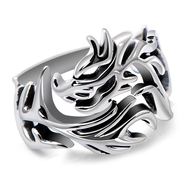 

Pure S925 Silver Ring Men's Dragon Hollow Ring Heavy Gold 10g Open Size Ring