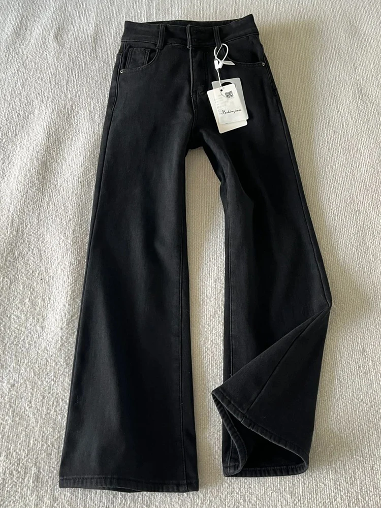 

Pure Black Bow Knife Jeans Men's Micro Flared Pants American High Street Cleanfit Slimming Straight Leg Long Pants