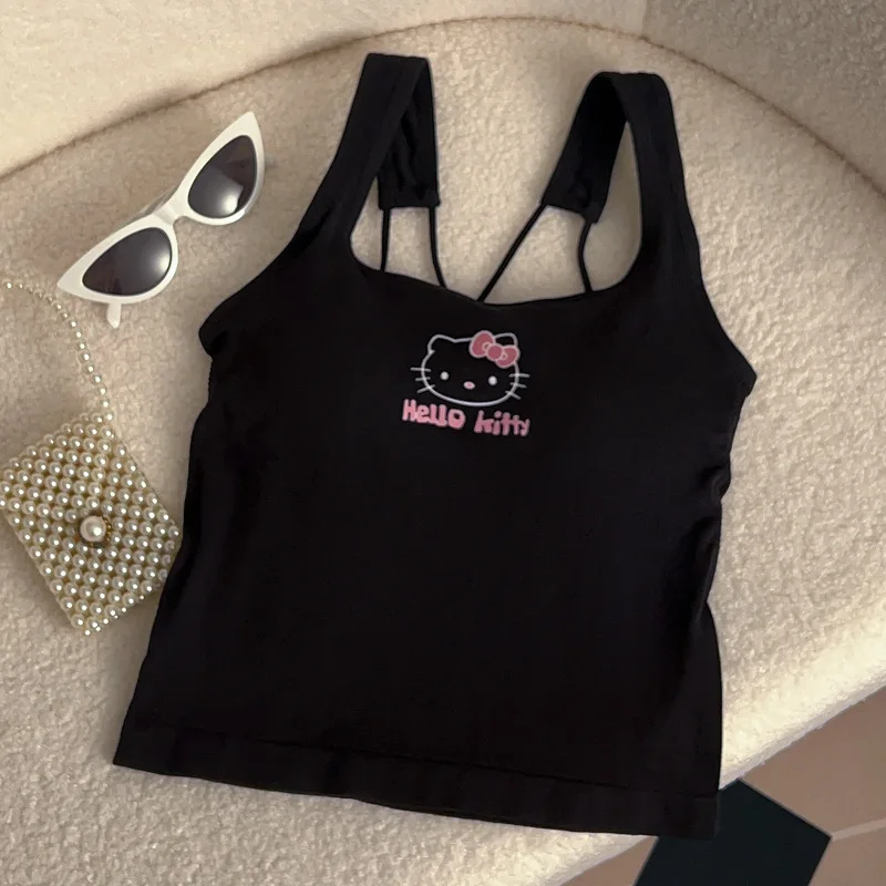 Anime Hello Kittys Fashion Women Clothing Y2K Tops with Breast Pad Cute T-Shirt Girls Summer Cropped Tops White Sexy Suspender - view 2