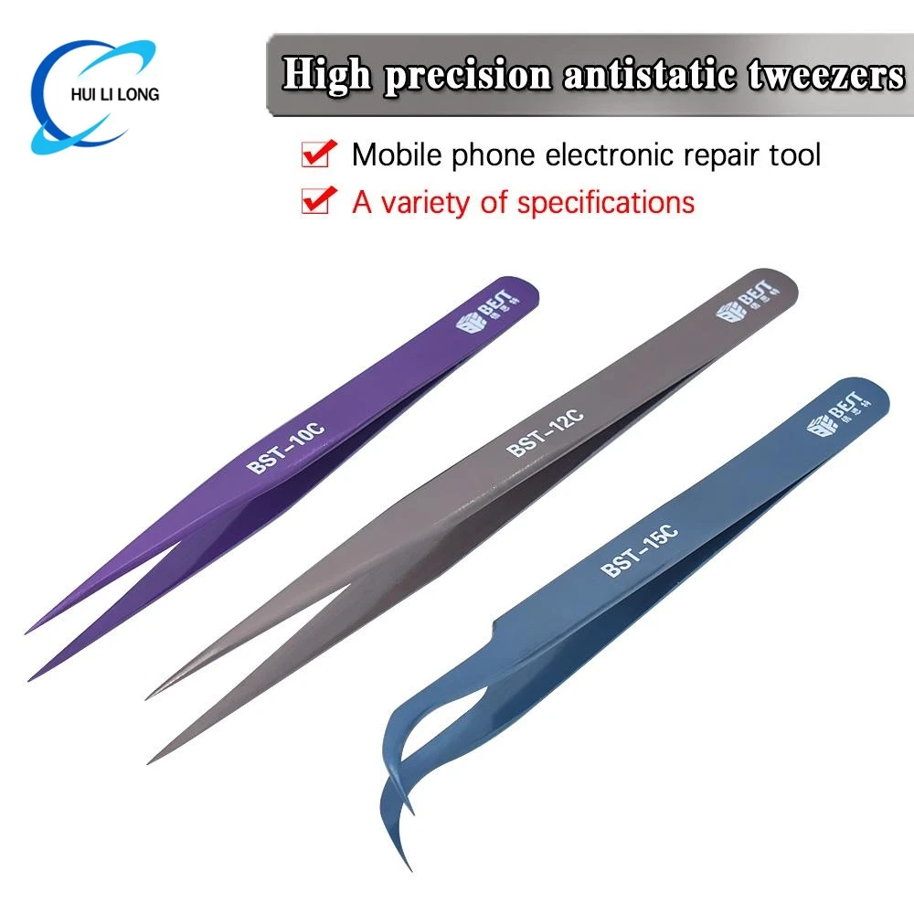 

Tweezers stainless steel prongs electronic service tools anti-static household elbow clips clip blackheads high precision