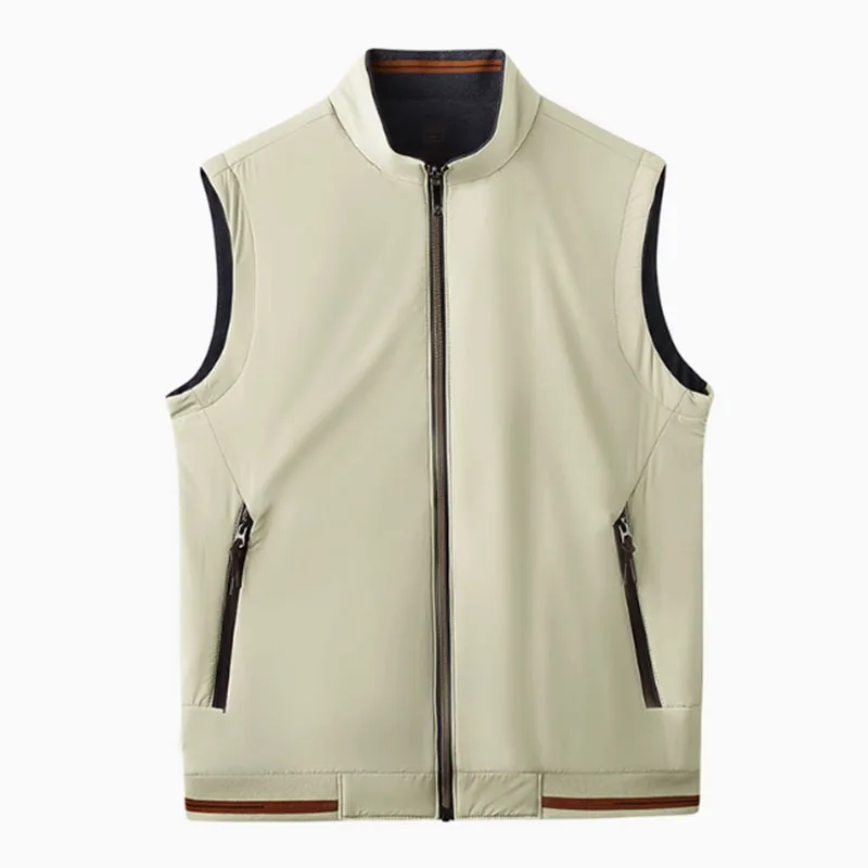 [Double-sided wear] Italian luxury classic autumn men's all-in-one simple stand-up collar high-end warm sleeveless vest