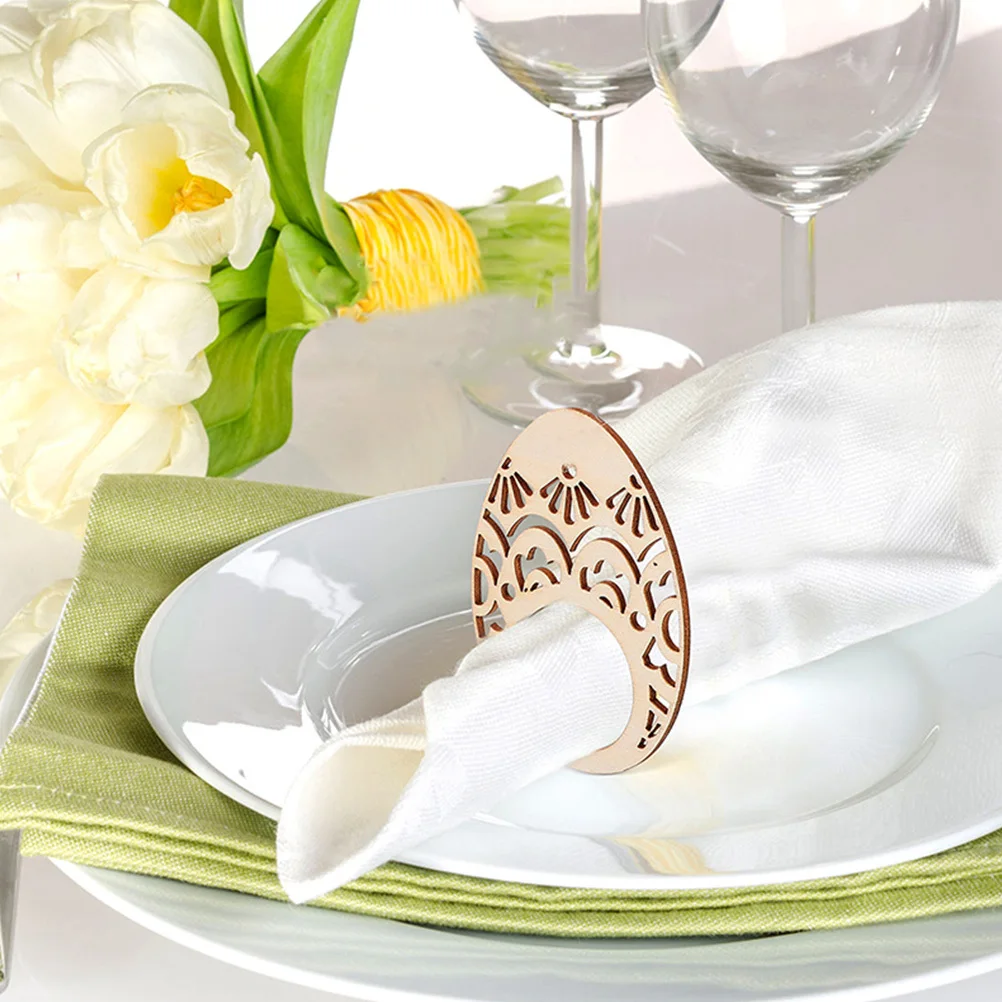 

10 Pcs Wooden Napkin Rings Buckles Holder for Table Fine Egg Shaped Decorative Clasp Banquet Napkins