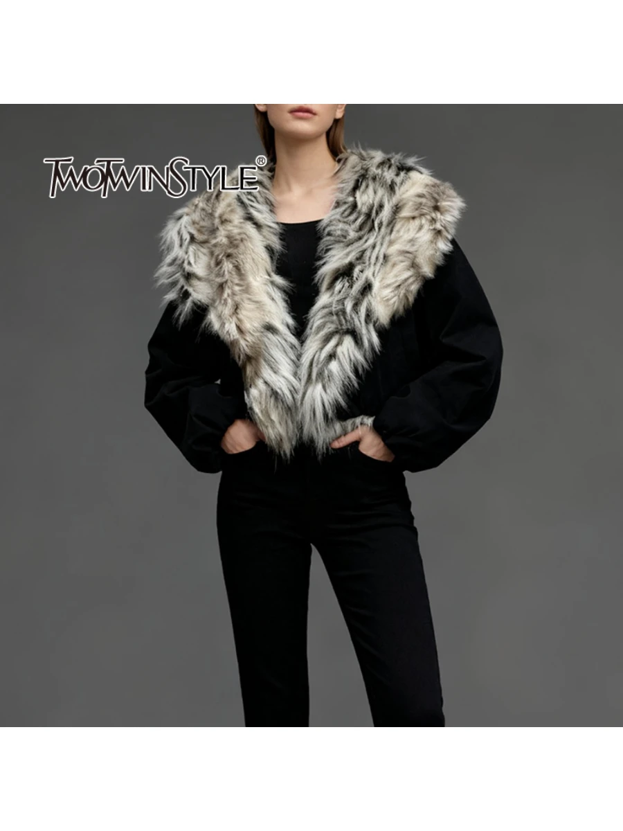 

TWOTWINSTYLE хитовые цветные модные куртки на меху для женщин с лацканами и длинными рукавами, лоскутные карманы, повседневная куртка, женская одежда