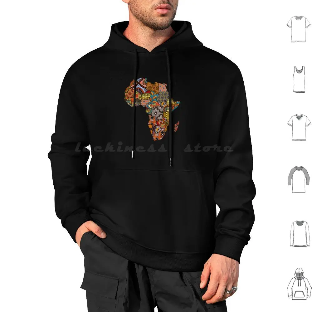 African Fabric Map Hoodie cotton Long Sleeve Africa African African Art Artistic Design Shwe Shwe Nigeria Kenya