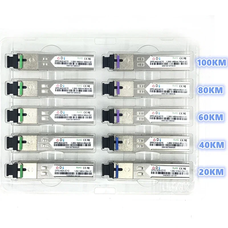 SC SFP glasvezelmodule 1.25G SC 20/40/60/80/100KM 1310/1490/1550nm Enkele Vezel SFP Optische Module Compatibele code ONU OLT