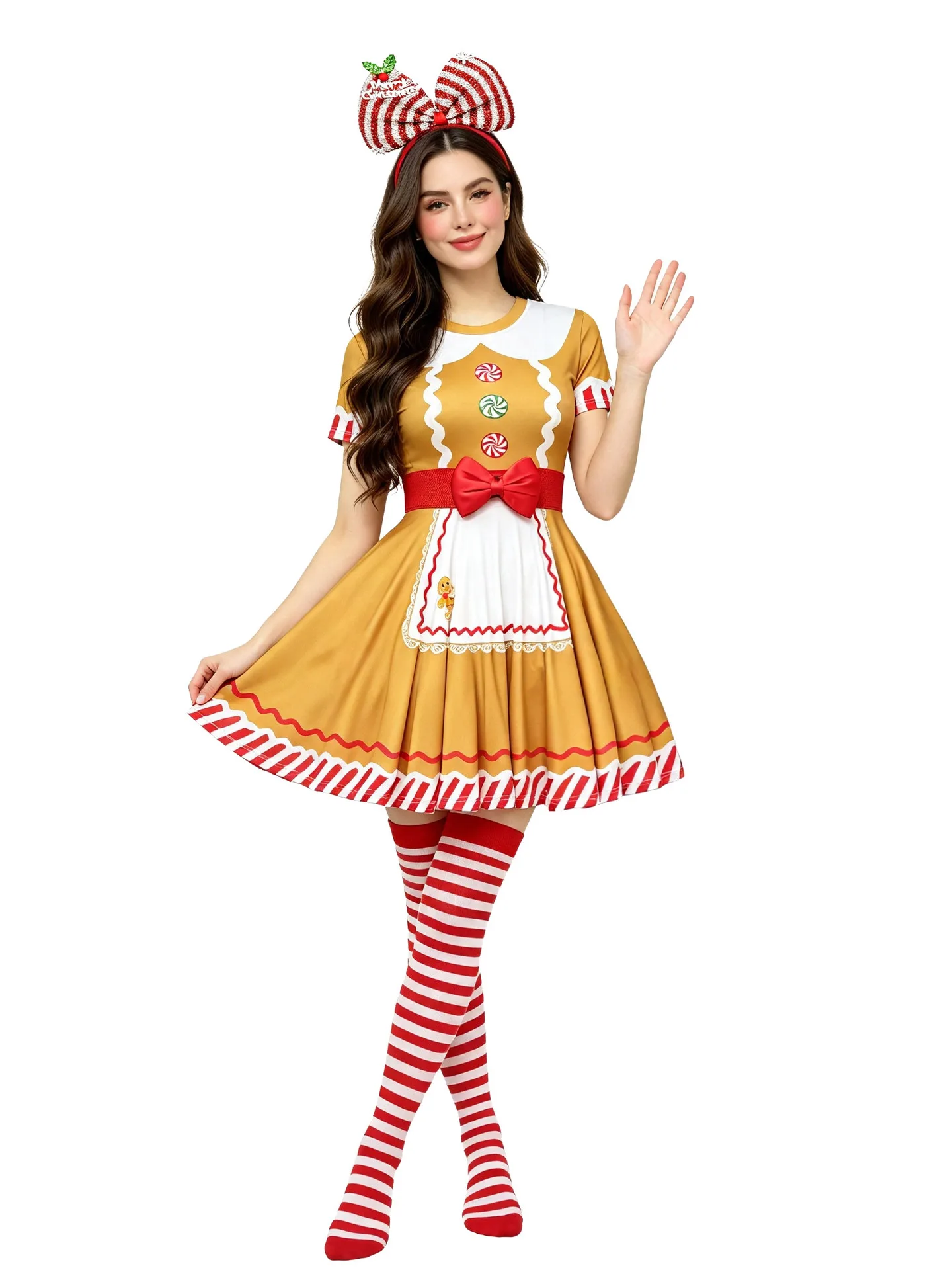 Robe Pain d'Épices Femme avec Serre-Tête et Chaussettes Rayées – photo 2