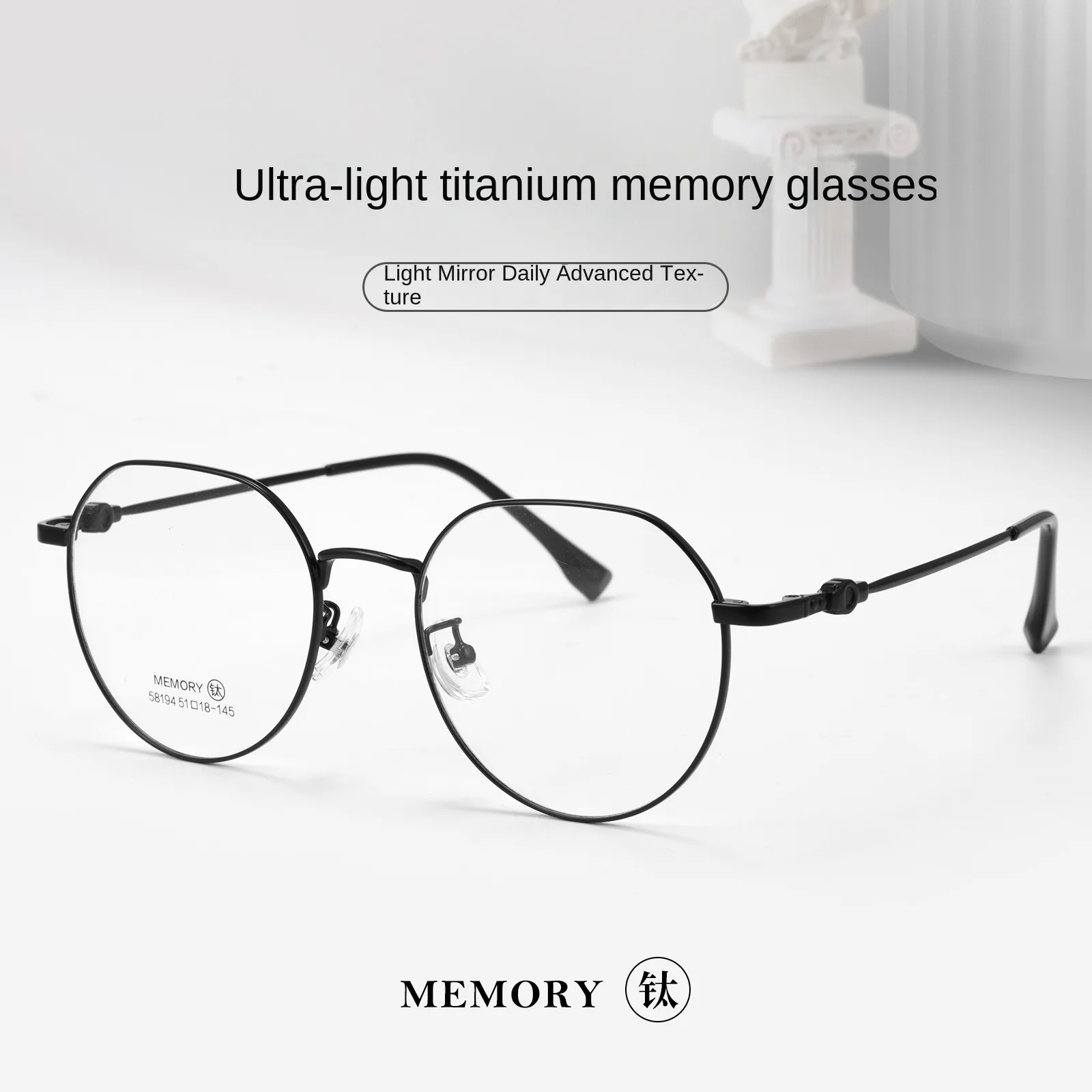 

VOSUN Black round frame glasses, ultra-lightweight, memory titanium prescription frames, unisex wholesale
