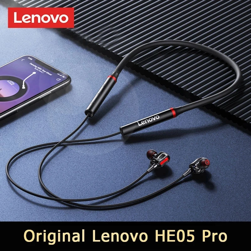 Original Lenovo HE05 Pro Wireless Bluetooth Neckband Earphone IPX5 Waterproof Microphone Sports Noise Reduction 4-Speaker