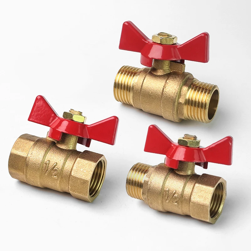 Valvola a sfera in ottone filettata BSP da 1 unità per acqua, gasolio, compressore d'aria con stelo a farfalla, 1/4" 3/8" 1/2" maschio a femmina