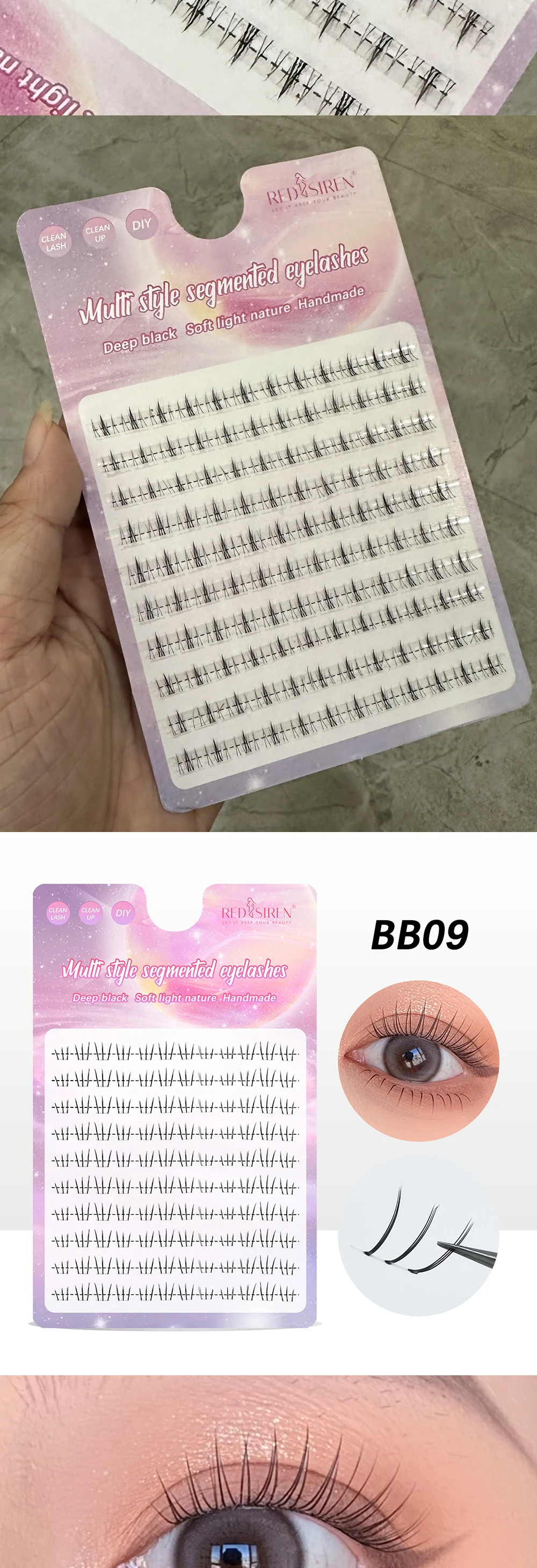 REDSIREN 10 Reihen unter der Wimpern, große Kapazität, Cluster-Wimpern, koreanisches Make-up, natürlicher Look, untere Wimpern – Detail 9