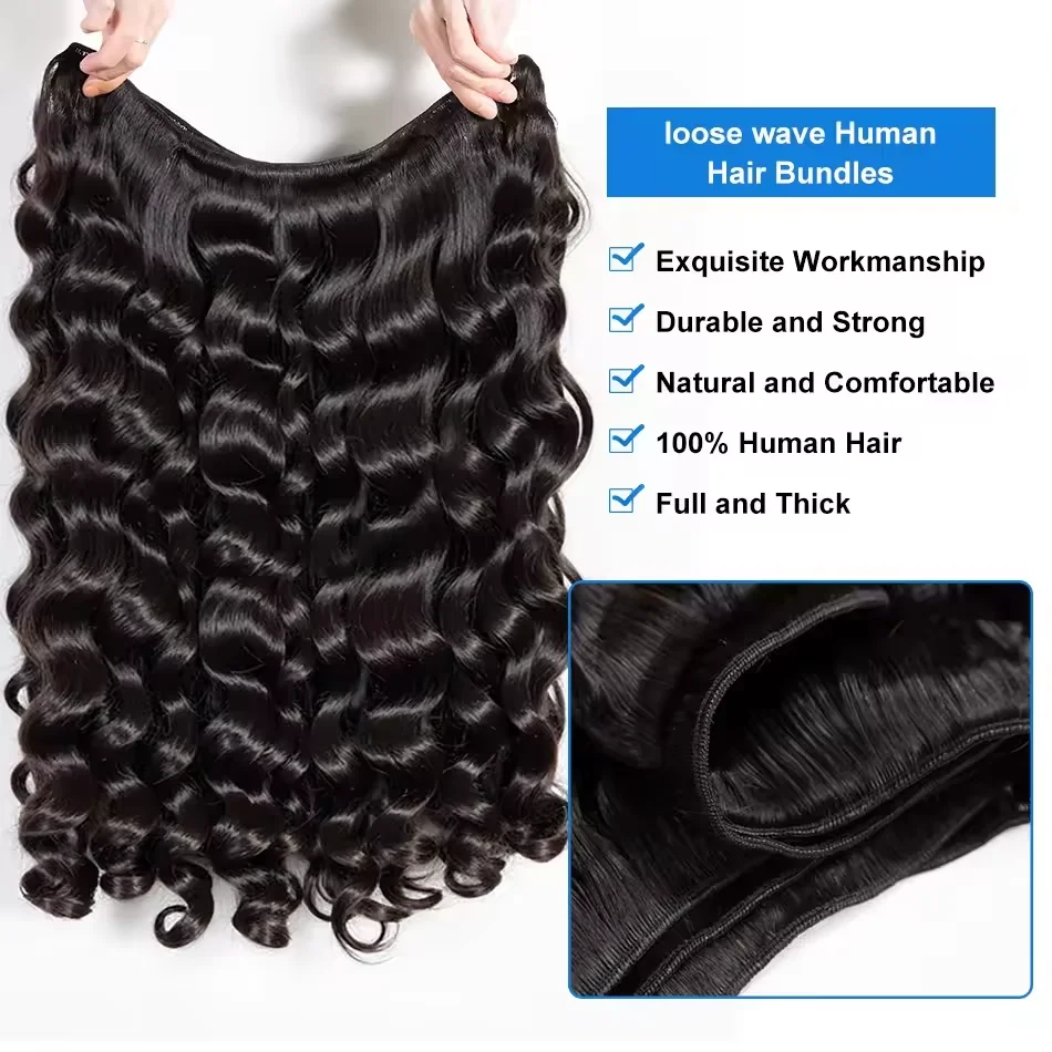40 50 Inci 100% Bundel Gelombang Longgar Perawan 100% Rambut Manusia Hitam 16A 14A Ekstensi Bundel Rambut Mentah Gelombang Dalam Longgar Basah dan Bergelombang