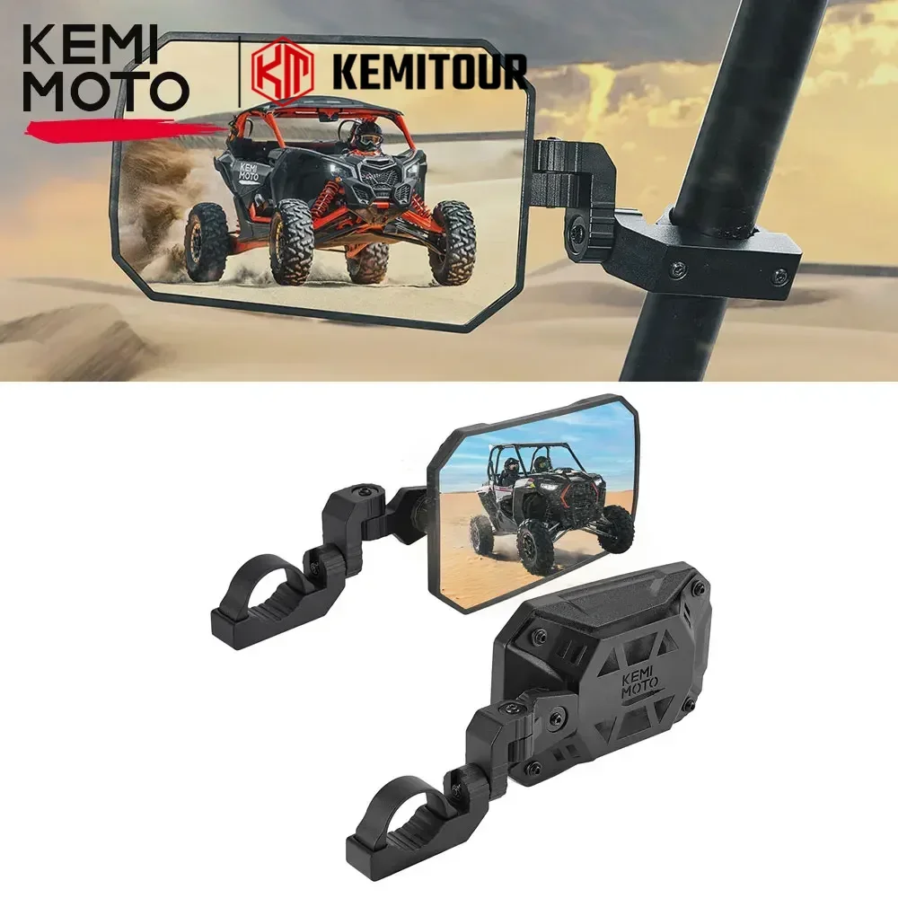 KEMIMOTO UTV Side Mirror Wide View Fits 1.65-2 inch Roll bars Compatible with Polaris RZR Ranger For Can-Am Maverick X3