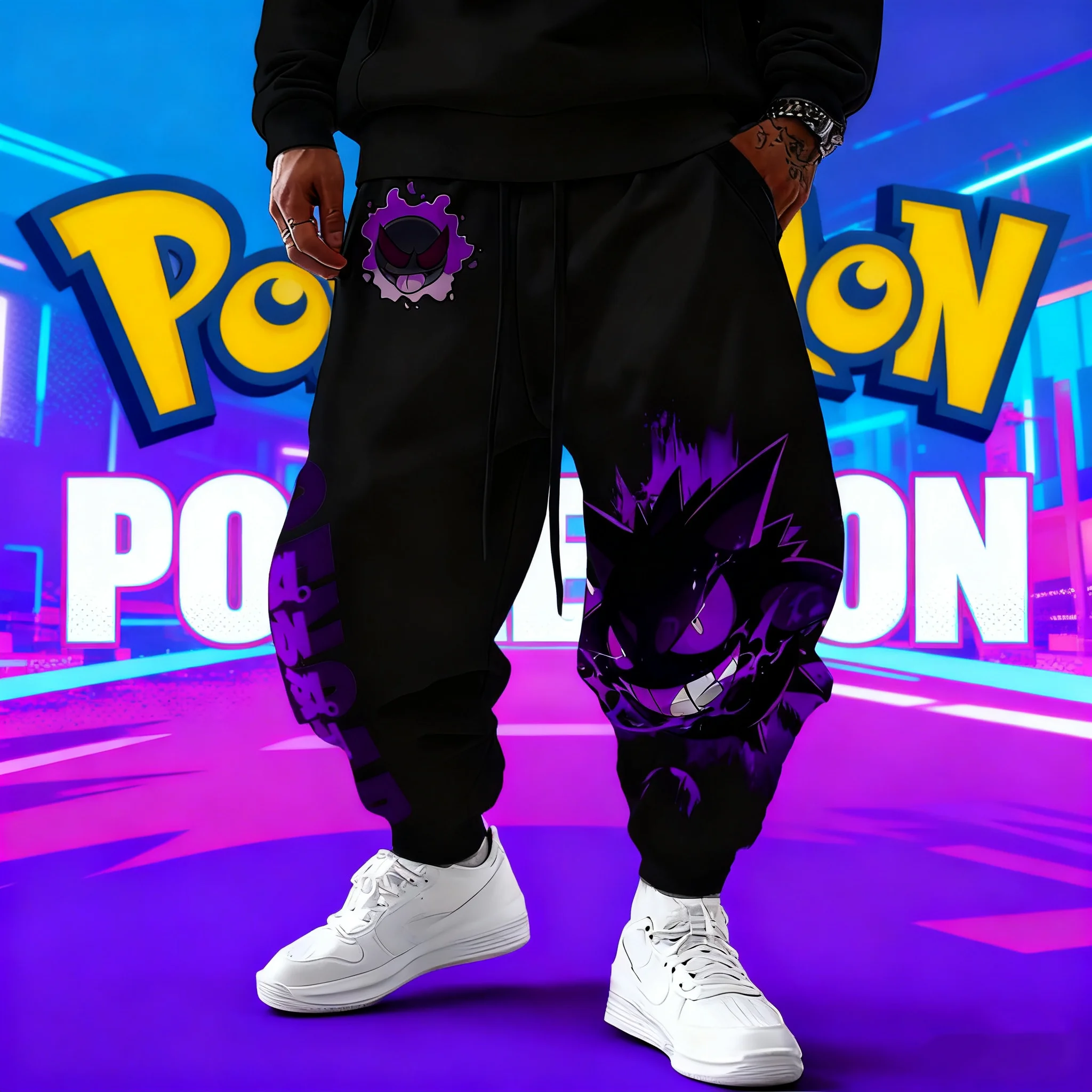 

Pok É Mon Anime Geng Gui Printed Pants 2025 Autumn/Winter New Style Men's Women's Hip Hop Fashion Loose Cotton Sports Pants