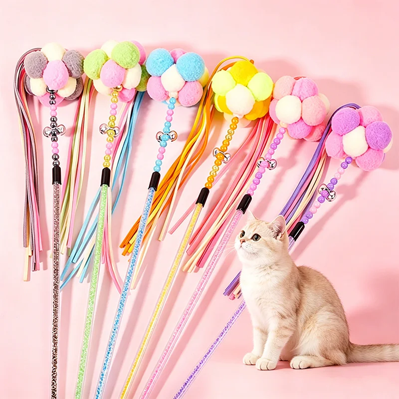 5/10/20pcs Funny Stick Cat Toy Kitten Cat Teaser Interactive Toy Fringed Toys Cats Interactive Toy With Little Bell Fairy Stick