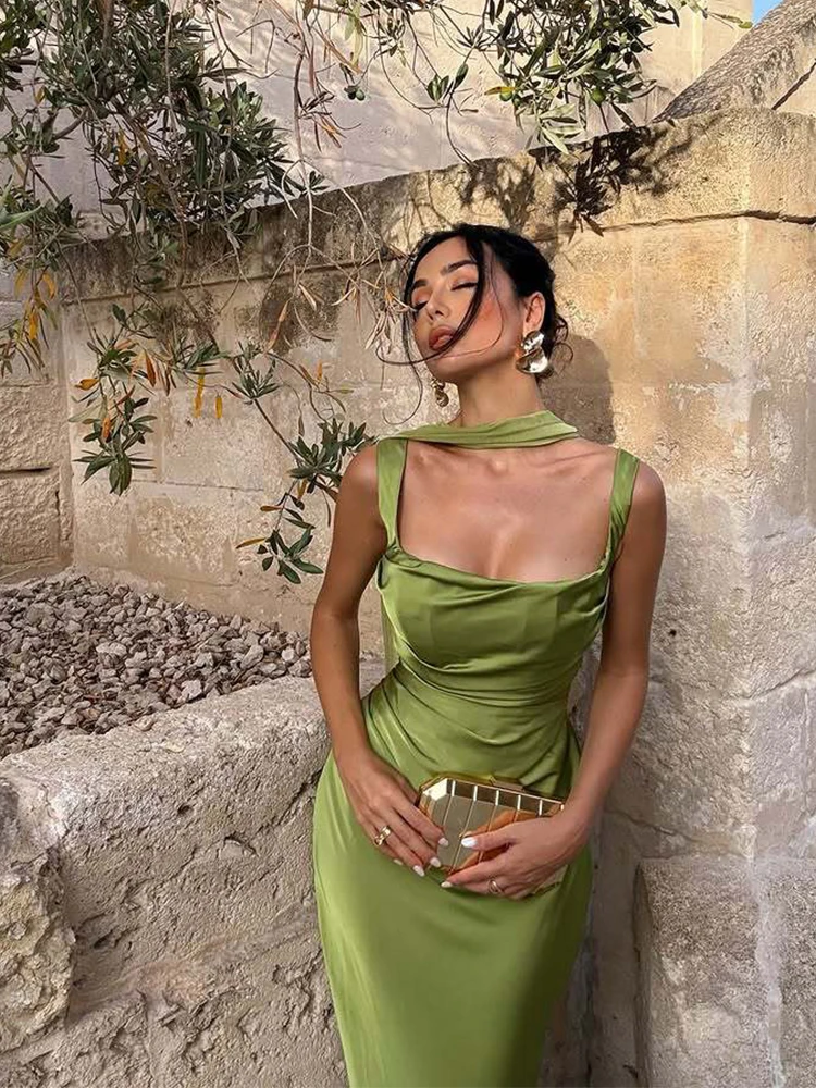 slim fit dress slacks Suzhoufashion A Line Dark Green Wedding Guest Dress Satin Backless Long Formal Dress