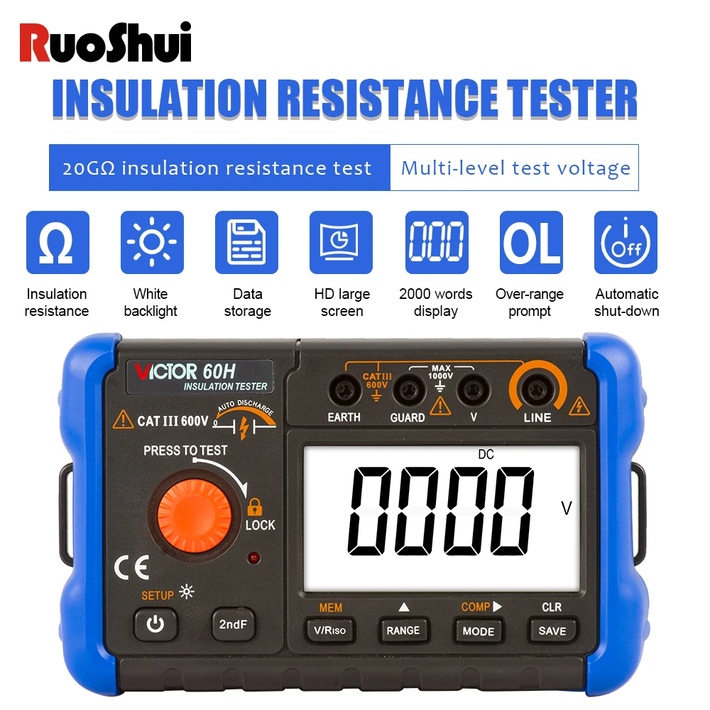 isolamento resistencia tester megohmmeter voltimetro lcd ohm backlight sobrecarga digital terra terra resistir medidor 1000v 20go 500mo 01