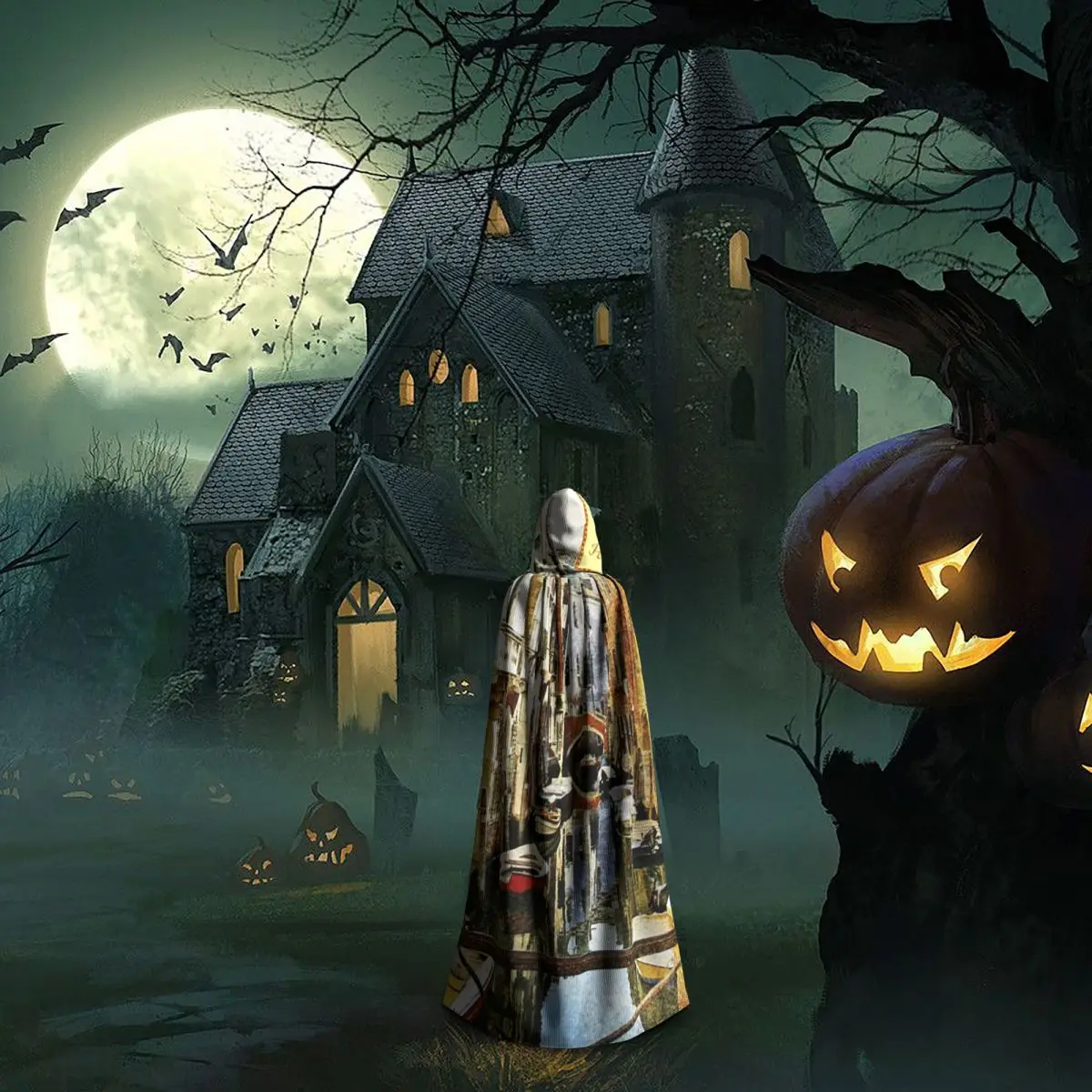 Capa longa com capuz estilo pintura veneza romântica, fantasia medieval de bruxa, capa cosplay, casaco de halloween adulto unissex