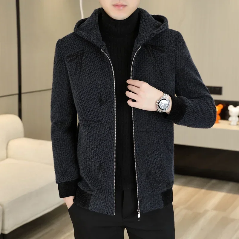 

2023 winter new men's fashion handsome casual hooded wool coat short woolen jacket jacket top Thick （Winter) Organic Cotton