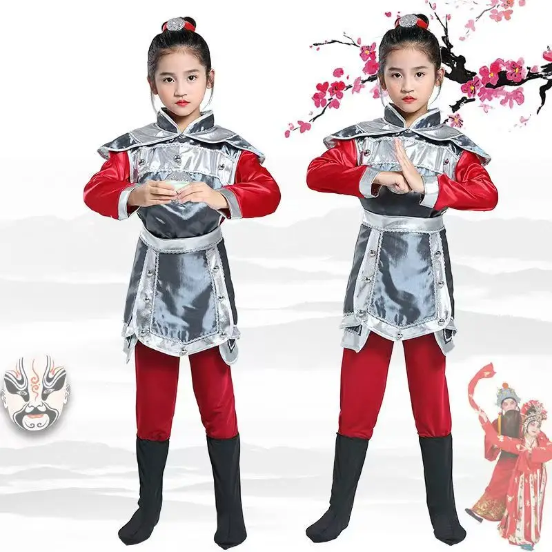 Children's performance costumes, girls' opera and dance costumes, ancient soldiers' Mulan flag team performance costumes