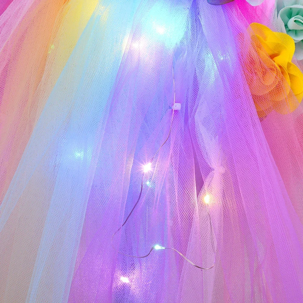 Robe de princesse licorne pour filles, tenue Tutu à fleurs, lumineuse LED, pour fête d'anniversaire, Costume d'halloween