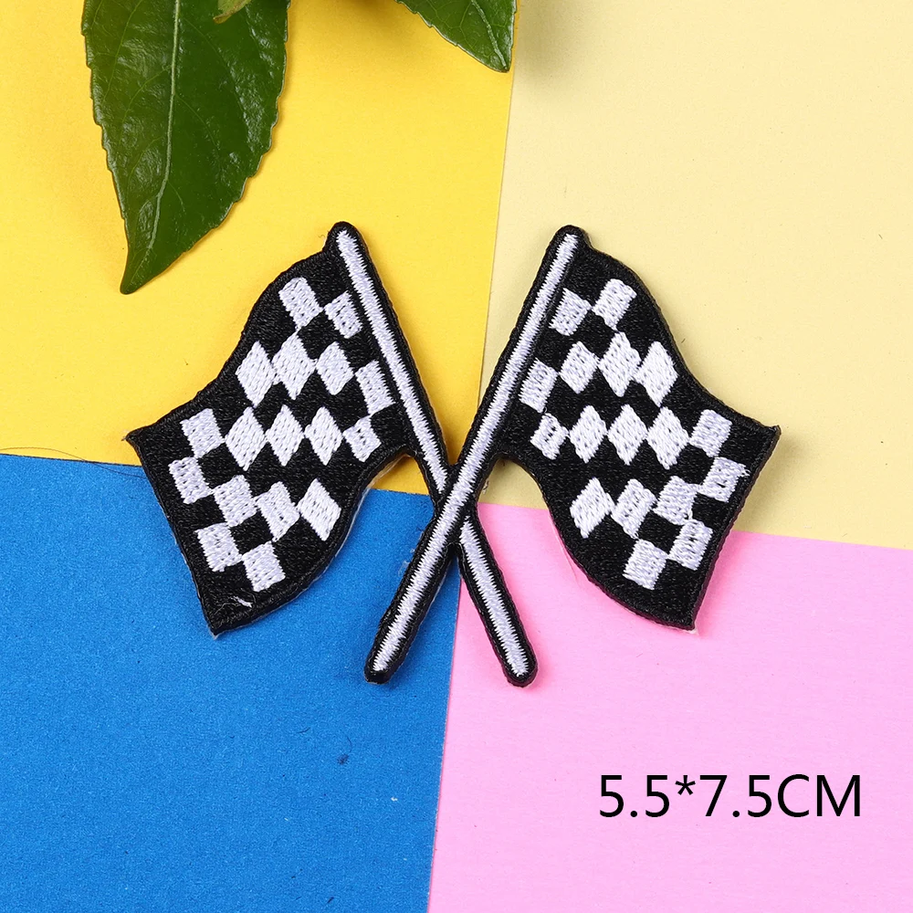 Racing Car Winners Flag Patch Embroidery Applique Iron on Transfers for Clothing Decoration Handmade DIY Sewing Accessories