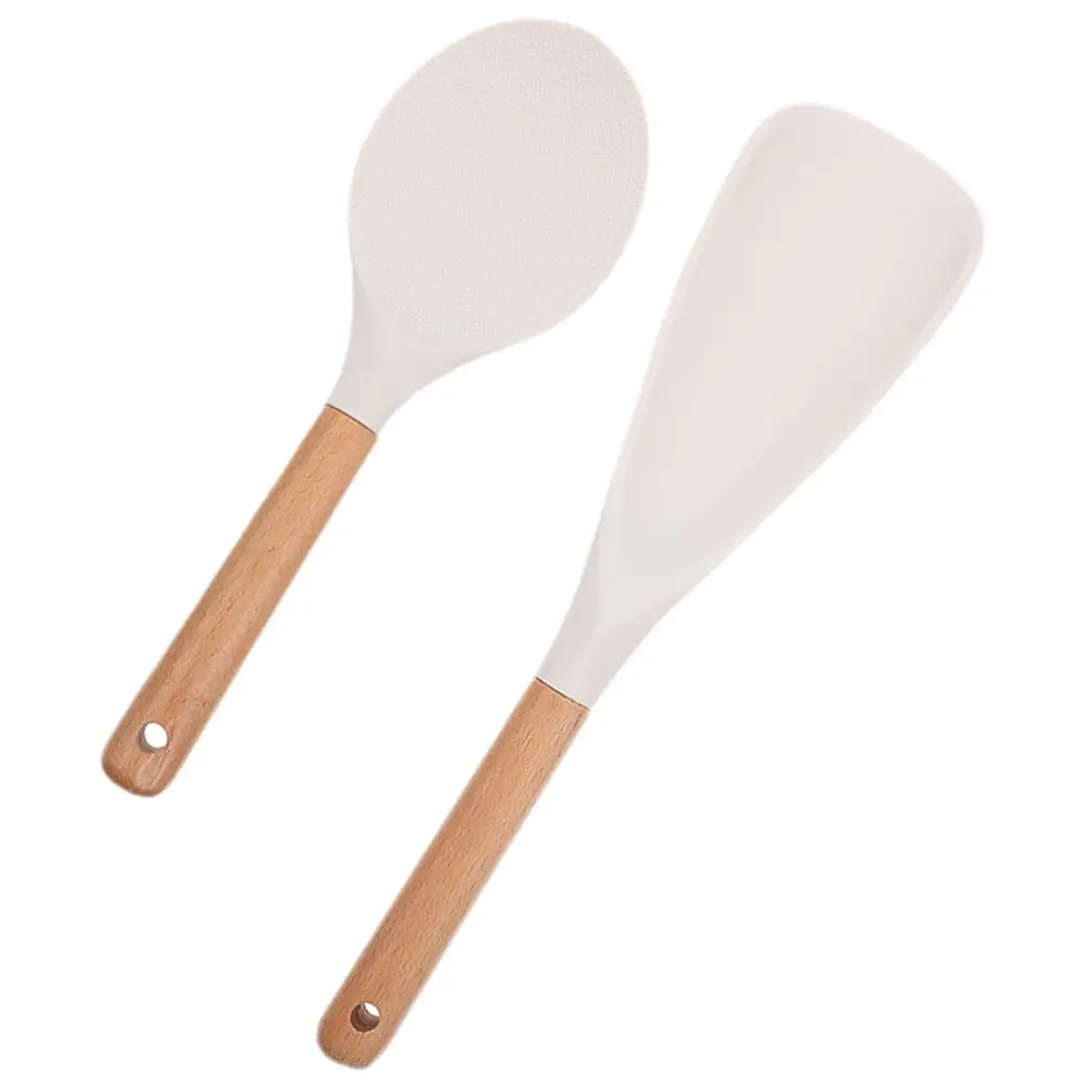 

2 Pcs Rice Paddle Spoon Silicone Wear Resistant Scooper White Compact Kitchen Tool Reusable Safe Ergonomic Handle Easy Clean